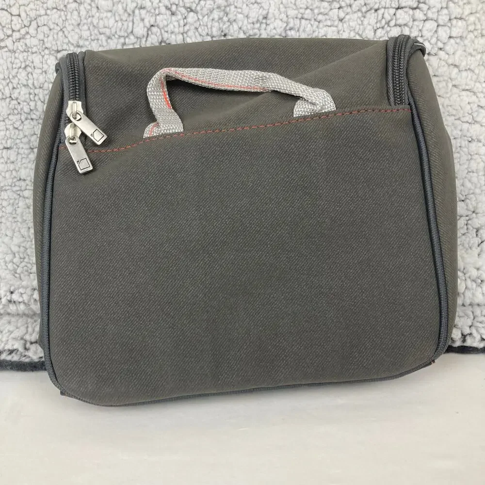 Lewis N Clark Toiletry Bag Gray Orange Trim Handle Travel Hang Mesh Pocket 9x9